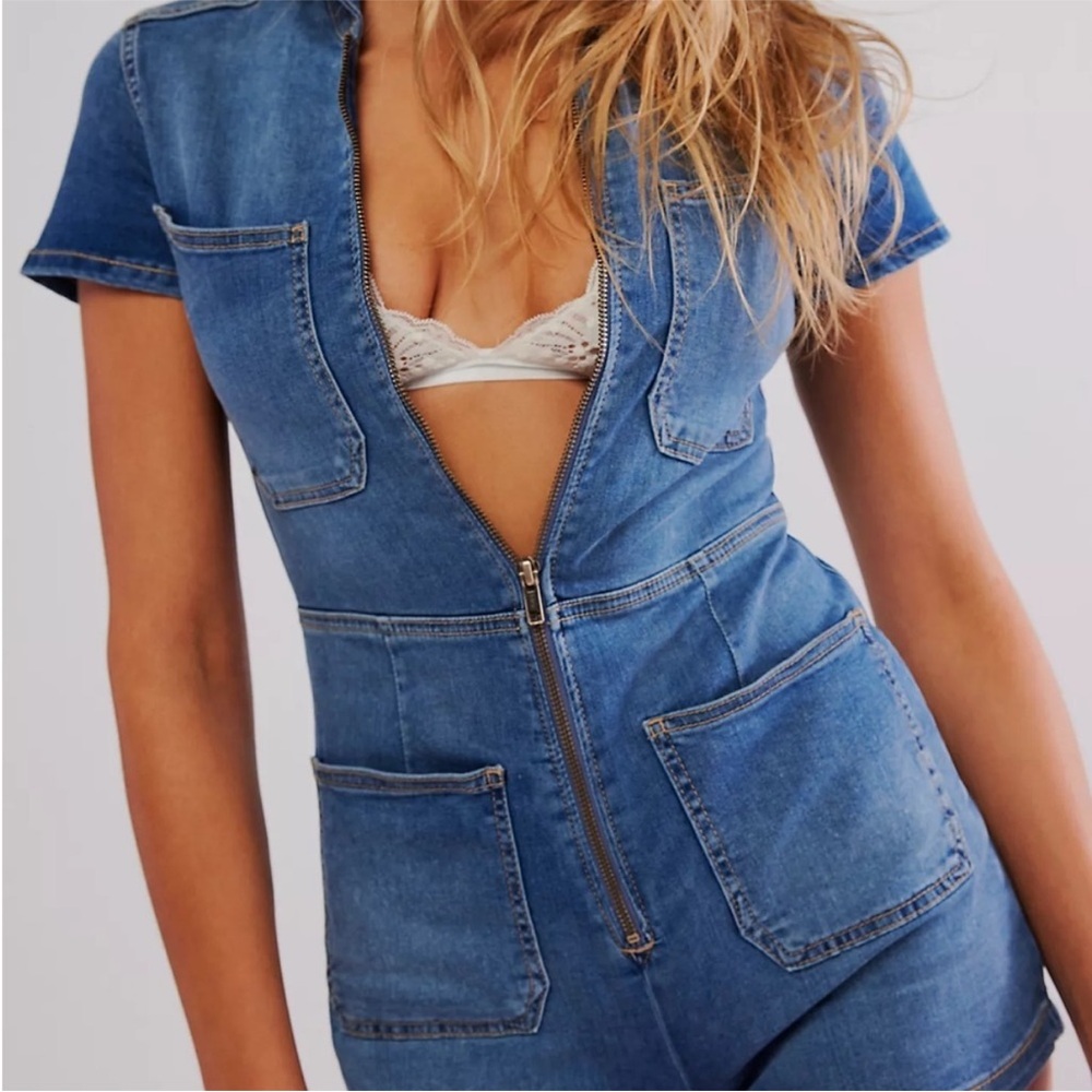 Free People Indigo Denim Overalls